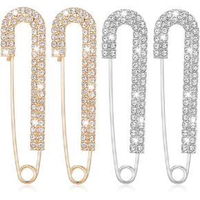 4PCS Crystal Decorative Safety Pins for Clothing, Shawl Brooch Scarf Pins and Clips for Women, Pin Sweater Dress Shirt Clips for Women Girls Decoration Accessories(Gold, Silver)