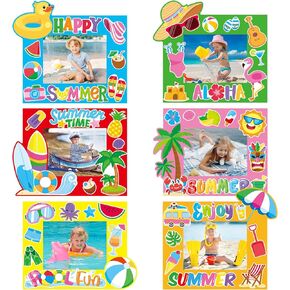 Canifortune 30 Pack Summer Photo Frame Craft Kits for Kids Summer Picture Frame DIY Summer Crafts Ristergarten Summer Aloha Beach Party Classroom Classroom School