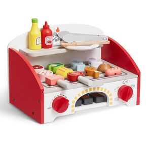 لعبة Vevor Kids BBQ Grill Toy ، مطبخ شواء خشبي مع حريق واقعية للكربون ، ملحق مطبخ الطعام الخشبي (26 جهازًا) ، ألعاب Play التفاعلية الداخلية/الخارجية للبنين الذين تتراوح أعمارهم بين 3+ هدية