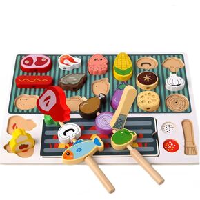 Kids Kitchen Playset, BBQ Pretend Play Toy Grill for Toddlers 3-5 4-8, Montessori Learning Mini Barbecue Cooking Food Toy Set, Baby Christmas Birthday Gift for Boys and Girls age 3 4 5 6 7 8 Years Old