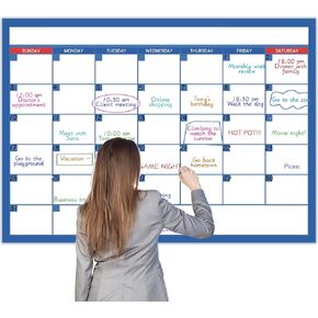 Dry Erase Calendar for Wall - Undated 1 Month Wall Calendar, 40'' x 28'', Erasable & Reusable Laminated Calendar with 10 Round Stickers, Large Calendar with Ample Space for Office, School, Home