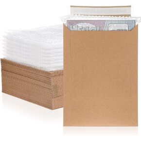 50 Pcs Comic Book Mailers Ship Envelopes Box 8.27 x 11.42 Inches with Bubble Protector, Flat Rigid Brown Kraft Paper Mailers with Self Adhesive Seal for Shipping Photos, Magazines