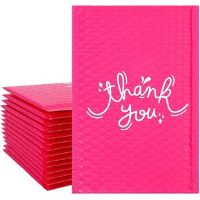 50Pcs Bubble Mailers 6 x 9 Inch Hot Pink Thank You Poly Padded Envelopes Waterproof Self Seal Mailer Bags for Small Business Boutique Packaging Mailing Makeup Clothes Document Gift