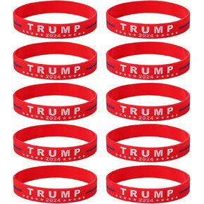 Aroncent Trump 2024 Silicone Bracelets: 10 Pack Patriotic Red Wristbands - MAGA Support Rubber Bands for Men Women