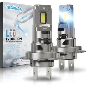 TECHMAX H7 Bulb, H7 Fog Light Bulb 800% Brightness 6500K White Light No Adapter Required w/Fan Plug and Play 1:1 Small Size Bulb, Pack of 2