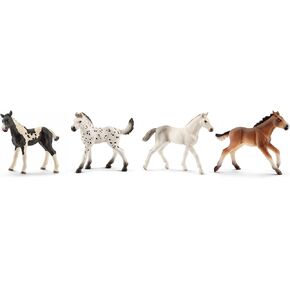 Schleich Horse Club 4-Piece Horse Foal Collector Set for Girls and Boys Ages 5+, Including Pinto, Knabstrupper, Mustang, and Holsteiner Foal Toy Baby Horse Figurines, Horse Gifts for Kids Ages 5+