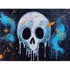 Generic Spooky Ghost Latch Hook Kits Rug DIY Cushion Tapestry Making Crochet Hook Mat Making Kits Color Preprinted Pattern Canvas DIY Carpet Needlework Crochet Kits 52x38cm (G11-33)