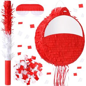 Hydren Fishing Bobber Piñata Decorations 13.6 inch Red White Bobber Piñata مع حلويات عصا وحزمة عصب المعايدة لصيد عيد ميلاد الحفل