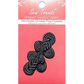 Chinese Frogs Button Closures Hook & Eye Fastener - Sewing Quilting Renaissance Dance Hawaiian Bridal Costumes Outfit Drapery Home Decor-Black-3.5"x1.5"-Angel Design - 1 Pair/pk - #FG4751