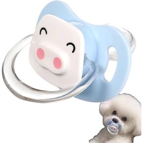 Pet Silicone Calming Pacifier, Dog Pacifiers for Small Dogs, Kitten Pacifiers, Puppy Teething Toys and Cat Chew Toys, Essential Pet Supplies, Puppy Essentials and Kitten Supplies (Blue Pig)