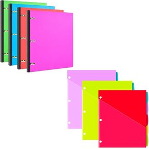 Infun Multicolored Telescoping 3 Ring Binder - 4pcs + 15 pcs 5 -Tab Plastic 2 Plinder Dividers