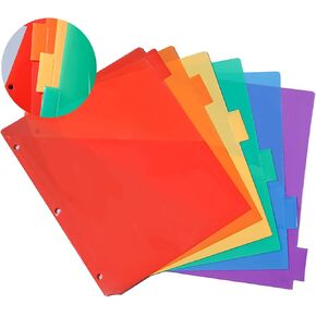 12 Count Binder Dividers with Front Pocket, Plastic Binder with Tabs, 3 Ring Binder Divider Folders, Notebook Dividers Subject Dividers with Pocket, Insertable, Rainbow Colorful