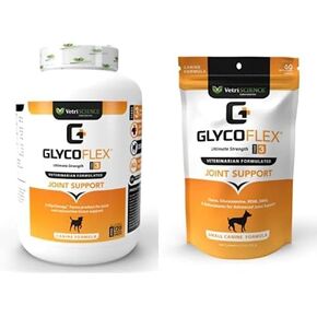 vetriscience glycoflex 3 أقصى قوة دعم القوة والفصل للكلاب ، 120 أقراص و glycoflex 3 أقصى قوة الدعم والمفصل للكلاب الصغيرة ، 60 مضغ