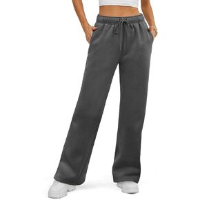 ATHMILE Women’s 2025 Fall Fleece Lined Plus Size Sweatpants Baggy Open Bottom Lounge Heated Pants Athletic Joggers Black Grey