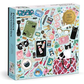Galison Purrfect Accessories – 500 Piece Foil Jigsaw Puzzle Featuring Beautiful Artwork of A Cat Lover's Handbag