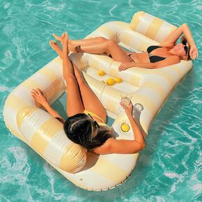 Float Joy Lake Floats for Adults Pool Floaties River Tube Pool Lounger Inflatable Pool Floats Adult Heavy Duty with Cup Holders for 2 Persons 79" x 47" River Floats