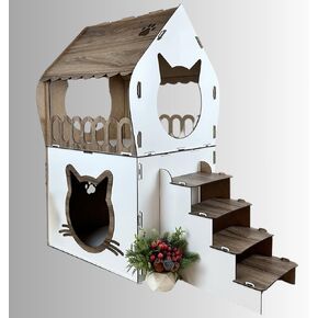 Indoor Wooden Cat House – 2-Story Spacious Cat Shelter – Modern White Finish – Sturdy, Lightweight and Easy to Assemble – Perfect for Cats, Small Dogs, and Rabbits in Kuwait