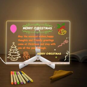 2025 LED Note Board with 7 Colors Pen,Magic Note Board Glowing Acrylic Message Marker Board with Light,LED Illuminated Drawing Board Light Up Dry Erase Board with Stand for Office School Home 11.9*8in