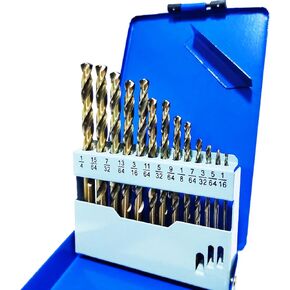 Hymnorq Jobber Twist Drill Bits 15pc Set, Fractionsh Inch Size 1/16 to 3/8 in Premium Index Case, M35 Cobalt Steel, 135 Degree Split Point, for Stainless Steel Iron and Other Metals