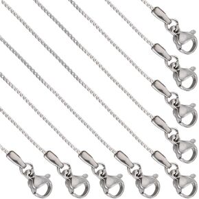 SUNNYCLUE 12 PACK 16 Inch/ 0.4m 1mm Stainless Steel Necklace Making Chains Silver Necklace Chains Metal Lobster Claw Clasps Cable Chain Necklaces Bulk for Jewelry Making Supplies Women Adult Diy Craft
