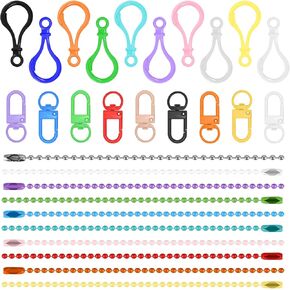 Waltool 150Pcs Metal Hanging Beads Chain with Connectors Contains Plastic Lobster Claw Clasps, Swivel Lanyards Trigger Snap Hooks Strap with Key Rings for Keyring Keychain Hanging Ornament
