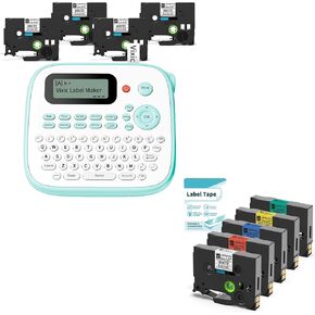Label Maker, D210S Label Maker Machine with 4 Laminated White Tapes and 5 Laminated Color Tapes