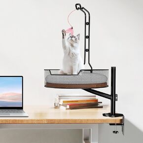 سرير مكتب Cat ، وسرير أليف معدني متين وقابل للتعديل ، ودعم ما يصل إلى 45 رطلاً ، وبطانية قابلة للإزالة ، وأثاث الحيوانات الأليفة الداخلي الحديثة لطاولات المكاتب المنزلية واللعبة