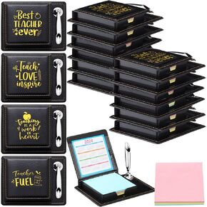 12 Sets Teacher Appreciation Gifts Bulk Teacher Sticky Notes Holder Set Including Thank You Notepad PU Leather Box with Pen Holder Self Sticky Notes Two Year Calendar
