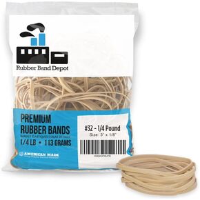 Rubber Band Depot, Size #32, Everyday Rubber Bands, Business Rubber Bands - Rubber Band Measurements: 3" x 1/8'' - Approximately 185 Rubber Bands Per Bag - 1/4 Pound Bag