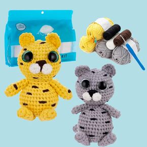 RYHIAC 2 Pack Crochet Kit للمبتدئين مع دروس فيديو خطوة بخطوة DIY Crochet Doll Tigers Making Starter Kit مع خطاف الكروشيه والخيوط لأطفال البالغين البالغين
