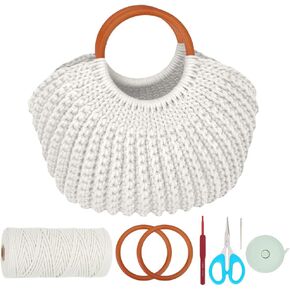 FREEBLOSS DIY Crochet Shell Bag Boho Crochet Handbag Macrame Cord Crochet Bag Making Kit for Adults Beginners with Video Tutorials Handwoven Bag for Women Crochet Kit
