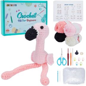 FreeBloss 2 مجموعة طقم الكروشيه Flamingo للمبتدئين الكروشيه Kit Kit Crochet Yarn و Hook Corchet Starter Kit مع فيديو تعليمي كروشيه طقم للحيوانات للبالغين للمبتدئين المتحمسين