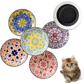 Non-Slip Cat Bowls, Ceramic Wide Pet Food Bowl Set for Relief Whisker Fatigue, 6 Pack Colorful Kitten Feeding Dishes Plates with Anti-Slip Silicone Base-Microwave and Dishwasher Safe, 8.5 oz in Saudi Arabia