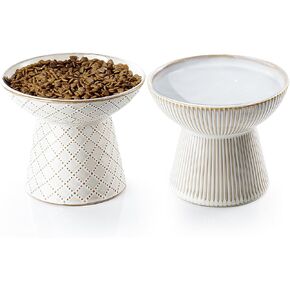 Getstar Elevated Cat Bowls, Ceramic Cat or Dog Food and Water Bowl Set of 2, Whisker Fatigue Food Dish Feeding Bowl (6.2" W & 5" H)