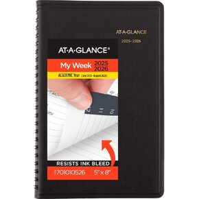 AT-A-GLANCE Planner 2025-2026 Academic, Weekly, 5" x 8", Small, Flexible Cover, Black (7010105)