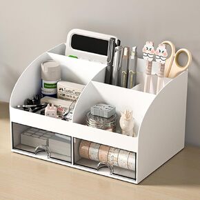 Meikuler White Desk Organizer مع درج ومنظمي مكتب وملحقات مع حامل قلم رصاص وصندوق تخزين Caddy للمكتب والمنزل واللوازم الفنية (النمط 05)