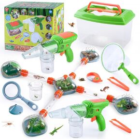 Play Play Bug Catcher Kit للأطفال ، ألعاب Explorer في الهواء الطلق للأطفال الذين تتراوح أعمارهم بين 4-6 6-8 ، بندقية الماسك الفراغية ، وموائل حارس المخلوق ، ومجموعة الحشرات الحية ، وكأس المراقبة ، والملاقط ، وشبكة الفراشة ، والتكبير