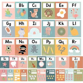 Hadley Designs Alphabet لجدار الفصول الدراسية - رسائل وملصقات أرقام ABC لمرحلة ما قبل المدرسة ورياض الأطفال - خط أبجدية بوهو لديكور الفصول الدراسية والمدرسة المنزلية والرعاية النهارية