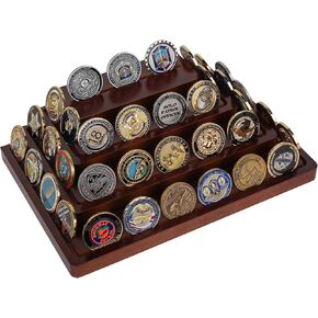Samplife Challenge Coin Holder Display, 6 Rows Military Coin Rack Stand Holds 42 coins,Challenge Coins Holders Display 100% Solid Wooden Army Collectible Shelf Display Holder Racks