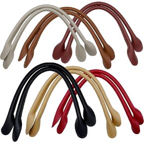 12 Pcs 6 Colors Leather Bag Handles, 16.1" Short PU Leather Purse Bag Strap with Ear Shape End Holes Bag Making Supplies for DIY Crocheted Bags Purse Wallet Tote Bag Making Repairing