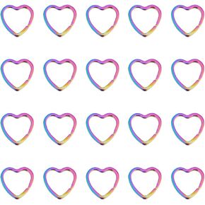 SUNNYCLUE 1 Box 20Pcs Heart Shape Keyring Color Split Key Rings Bulk Metal Iron Rainbow Colorful Plated Hearts Keys Connector Jump Ring for Home Car Keychain Making Jewelry DIY Leather Craft Supplies