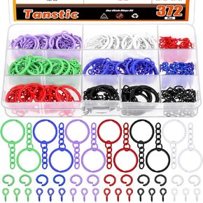 طقم حلقات سلسلة مفاتيح 372pcs Tanstic 372pcs ، وحلقة مفاتيح 72pcs 1 بوصة مع سلسلة و 150pcs حلقات القفزة المفتوحة مع دبابيس العين المسمار 150pcs لصنع المجوهر