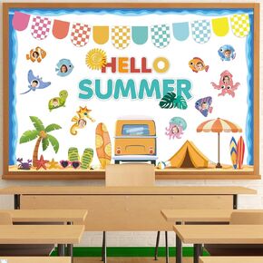 مجموعة زخارف لوحات النشرة الصيفية ، 70 PCS Beach Hawaiian Tropical Marine Fish Thief Cut Out Bulletin Board Decor