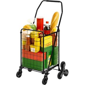YITAHOME Folding Shopping Cart with Liner, Foldable Grocery Cart with Wheels for Seniors, Portable Collapsible Utility Carts for Shopping, Groceries, Laundry & Storage