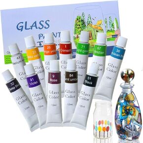 Happlee Stained Glass Paint Non Toxic Porcelain Paint Permanent Acrylic Enamel Paint Translucent Glass Painting Kit for Wine Window Ceramic (12 color x 0.4 fl.oz)