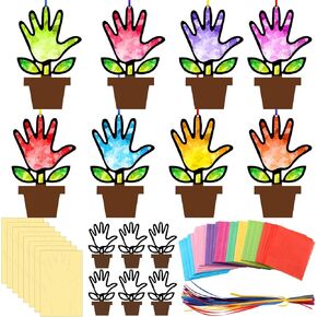 Eersida 32 Sets Religious Mother's Day Handprint Flower Craft Kit Spring Flower Pot DIY Tissue Paper VBS Sunday School Craft Christian Bible Art Kit for Lent Church Classroom Home Activity Party Decor