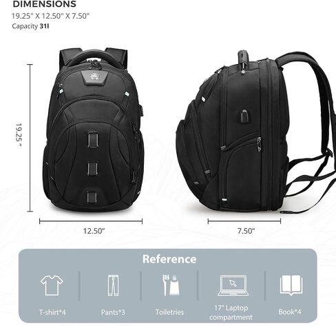Swissdigital Design Men's Travel Laptop Backpack, Large Capacity TSA Friendly USB Charging RFID Protection Backpack for College and Business, Fits 17" Laptops Black | PIXEL PRO in Kuwait