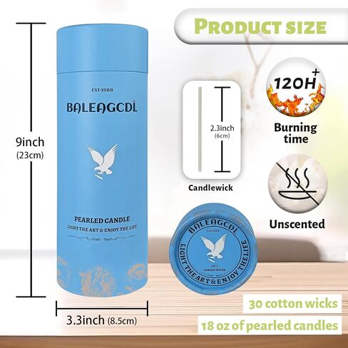 Unscented Light Green Pearled Candle 18oz Luxury Sand Candle Granulated Wax - 30 Cotton Wicks – Wax for Candle Making Decorative Candles Smooth and Clean Burning Lasts up to 120 Hours in Saudi Arabia