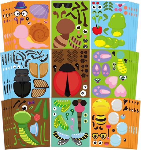 CY2SIDE 45pcs Make Your Own Bugs Stickers for Kids, Butterfly Beetle Bee Make a Face Stickers Games for School Rewards, Spring Insect Party Favor, DIY Mix and Match Bugs Summer Party Games in Saudi Arabia