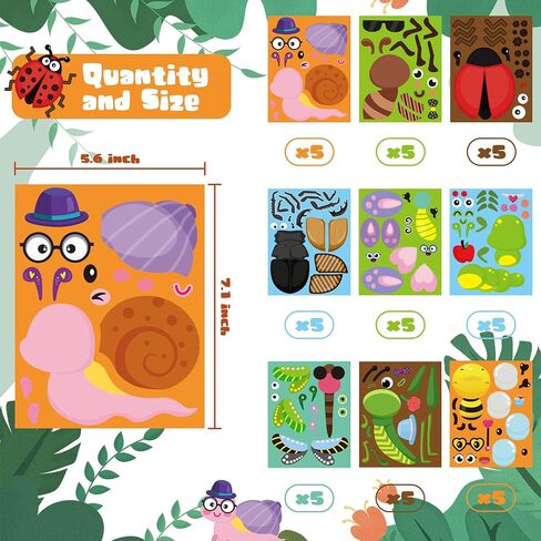 CY2SIDE 45pcs Make Your Own Bugs Stickers for Kids, Butterfly Beetle Bee Make a Face Stickers Games for School Rewards, Spring Insect Party Favor, DIY Mix and Match Bugs Summer Party Games in Saudi Arabia